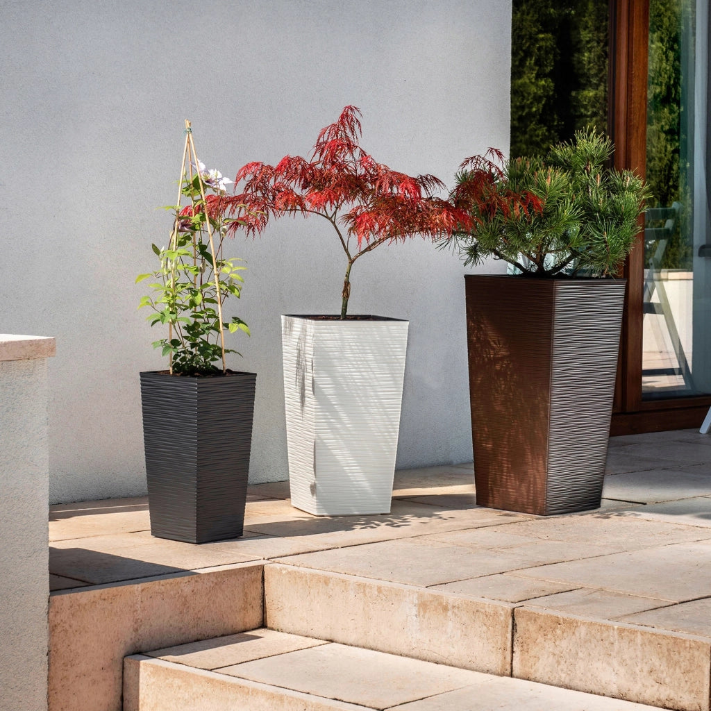 Set di 3 vasi da fiori KADAX, vasi da giardino + inserti, alti e grandi, color moka, 57+68+75 cm