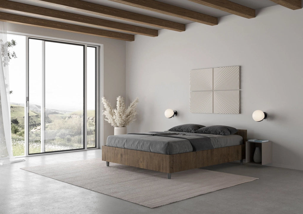 Letto matrimoniale francese contenitore 140x200 bianco frassino Nuamo