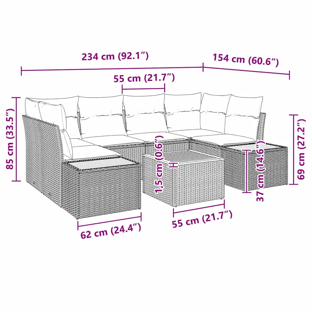 Set Divano da Giardino con cuscino 6 pcs Nero Poly Rattan 3348033