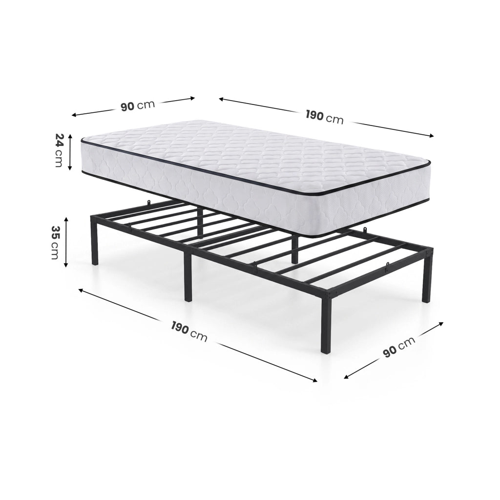 Struttura Letto Pieghevole in Metallo con Materasso Rete a Doghe 90x190 cm Nero Letto per Ospiti 6 Gambe 10 Doghe