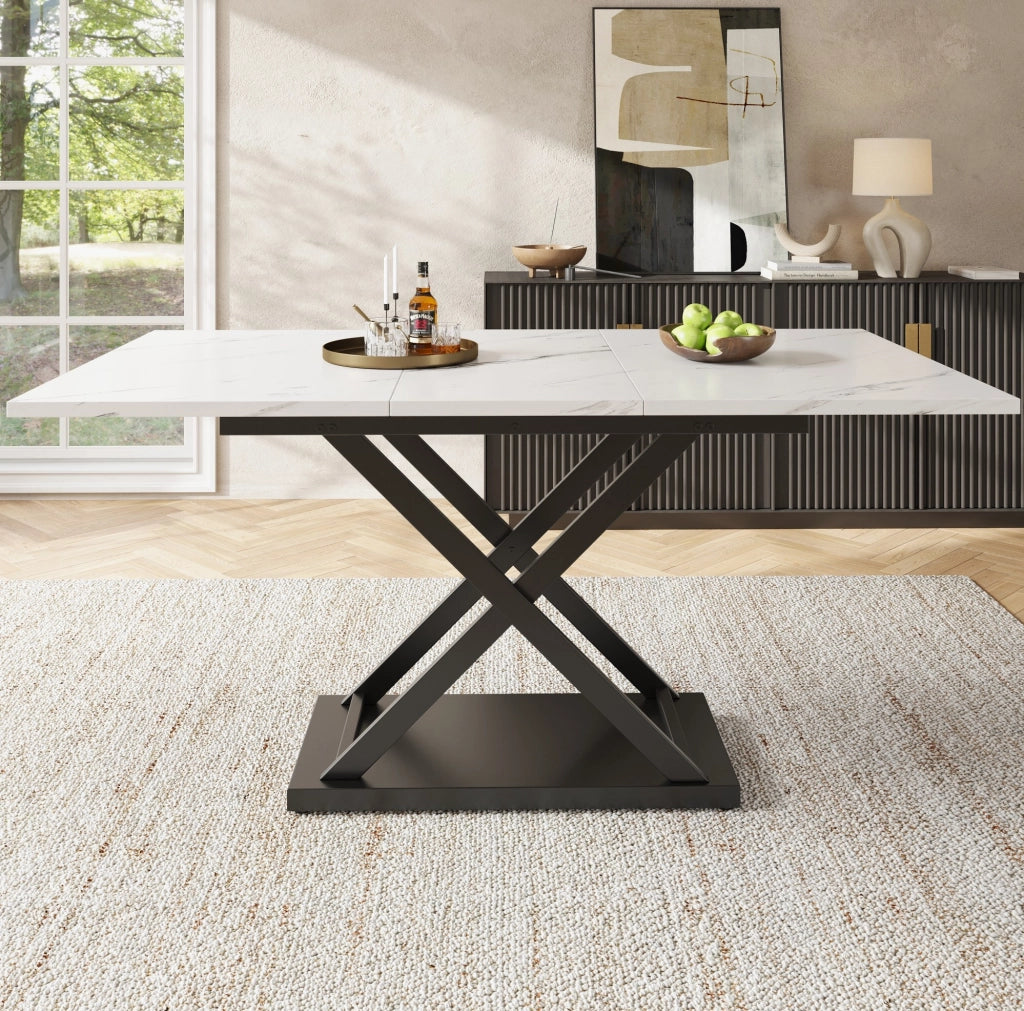 Tavolo da pranzo allungabile 120-160x80x75 cm; MDF e metallo; bianco e nero
