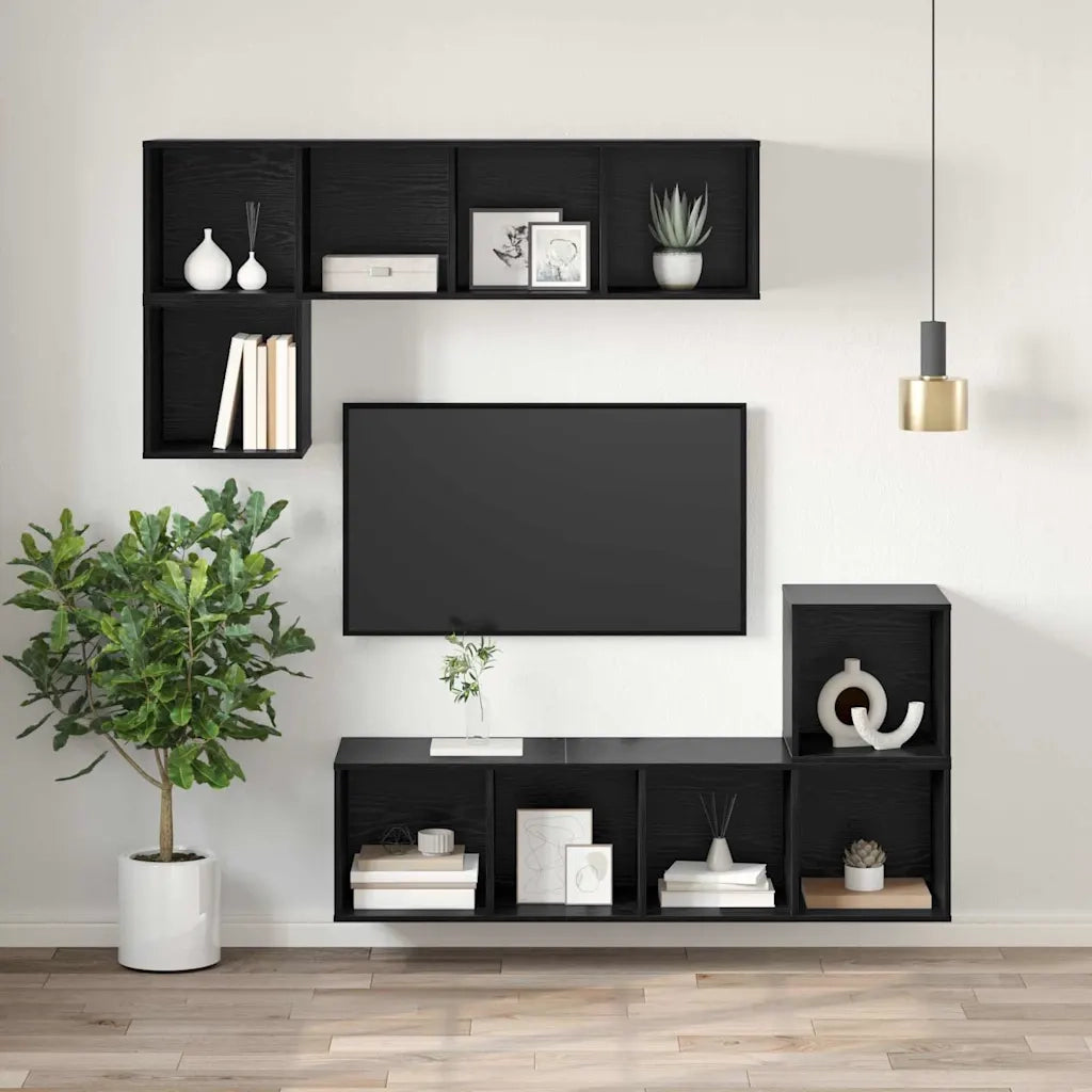 Set mobile TV-Credenza per TV Rovere Nero 37 x 37 x 107 cm Legno multistrato 206397