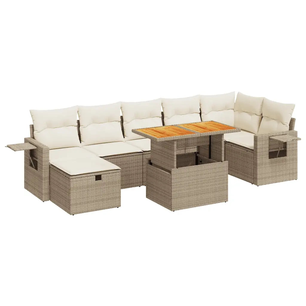 Set Divano da Giardino 5 pz con Cuscini Beige Polyrattan Acacia 3328038