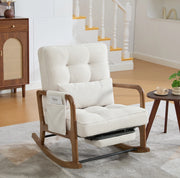 Sedia a dondolo con poggiapiedi in corduroy beige; schienale reclinabile a 3 posizioni; 70x80x92 cm