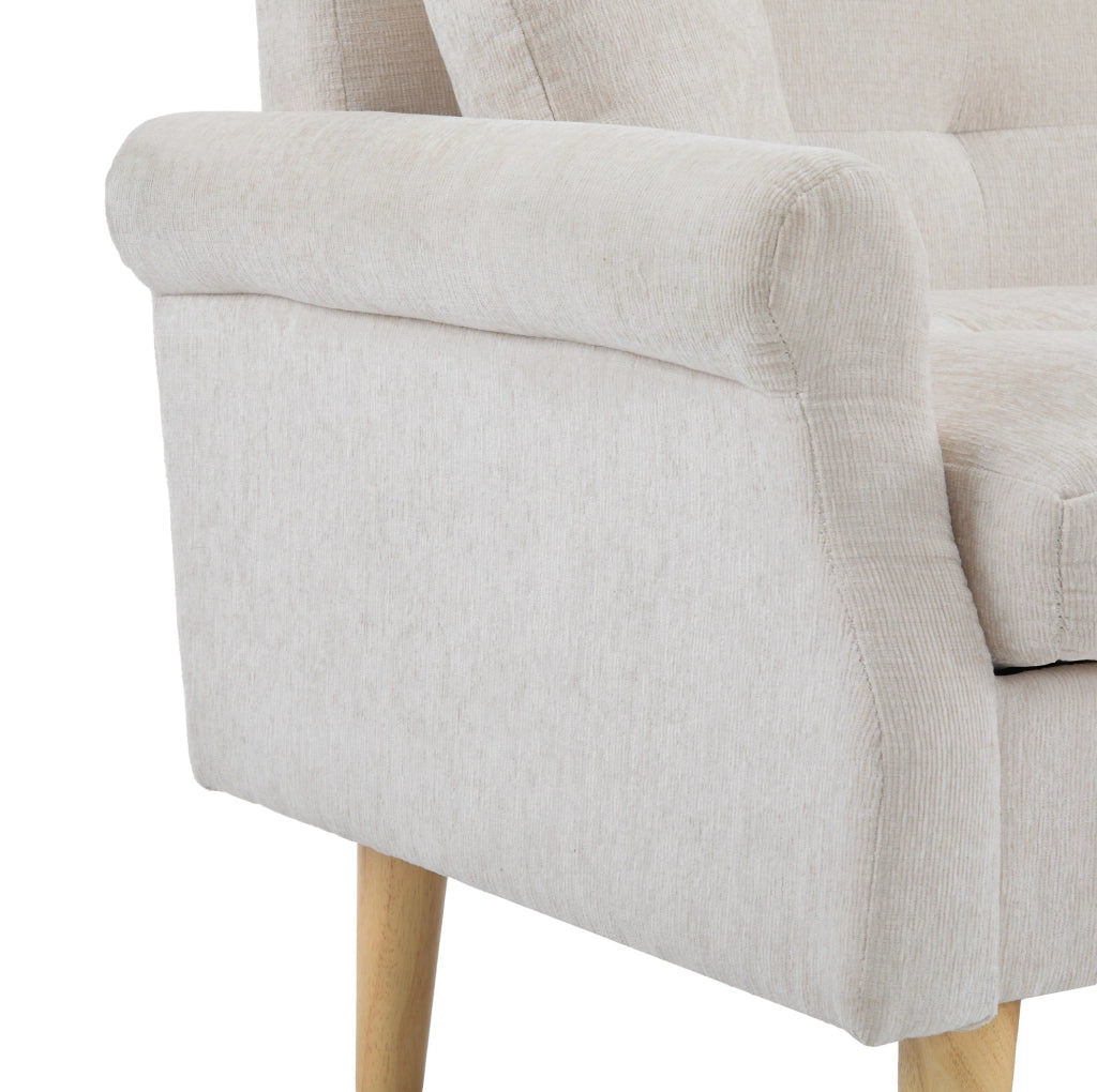 Divano 2 posti in chenille beige con cuscini; 162x74x77 cm