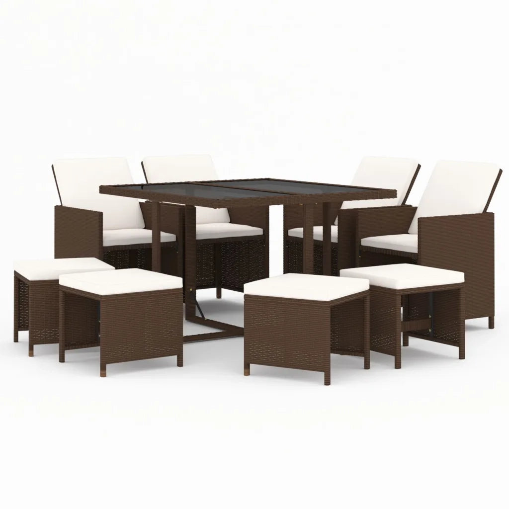 Set Divani da Giardino 9 pz con Cuscini in Polyrattan Marrone 3095514