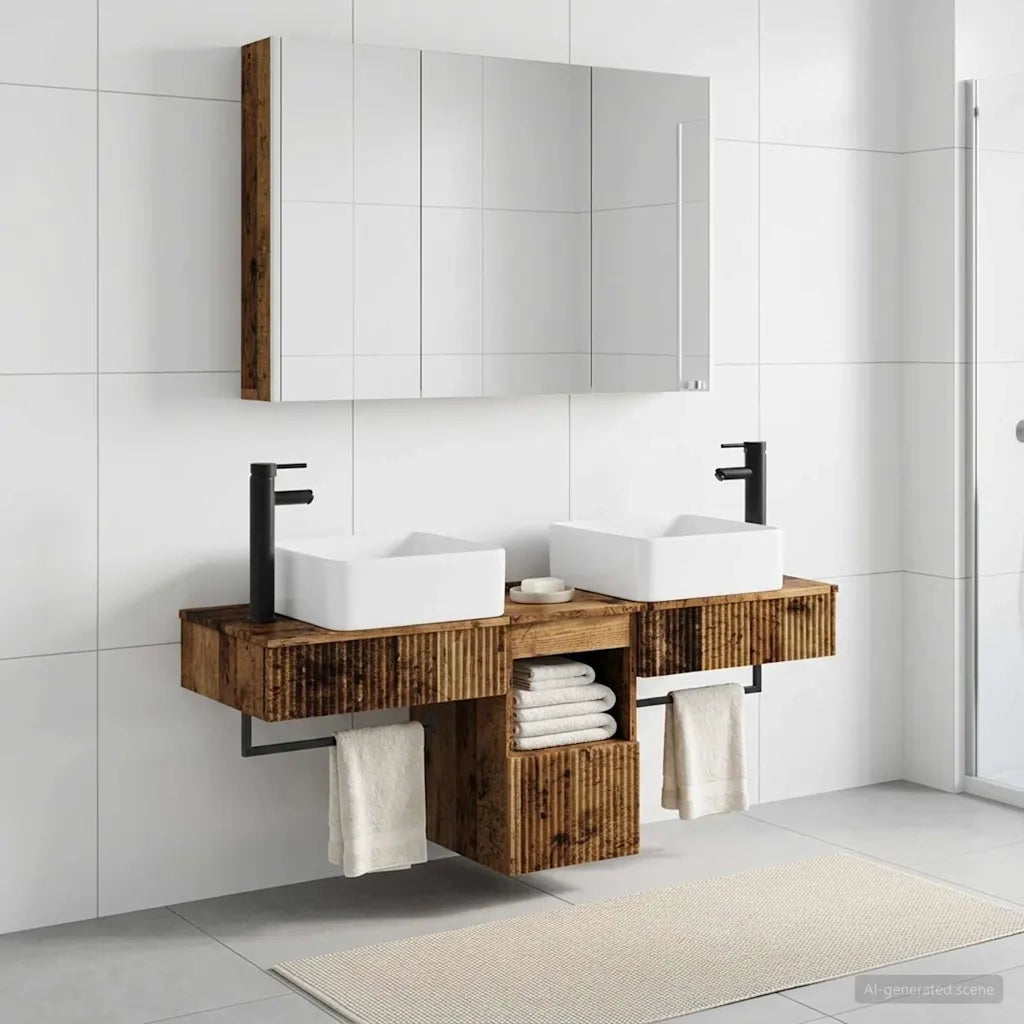Set di Armadi da Bagno 4 pcs Legno antico 103,5 x 15,5 x 70 cm 3406309