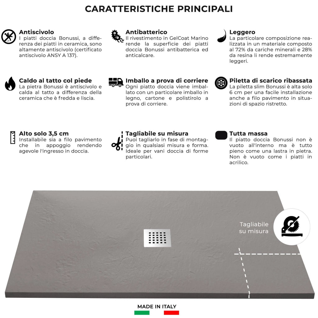 Piatto Doccia in Pietra Bonussi Ardesia Stone Central Tortora 70x90 cm