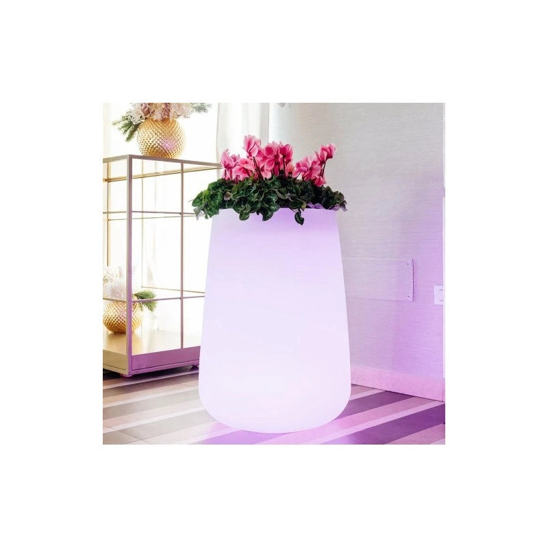 Vaso luminoso alto moderno di design Ø43 H75 in polimero resistente con LED multicolor con batteria per interno ed esterno - Made in Italy - Monacis