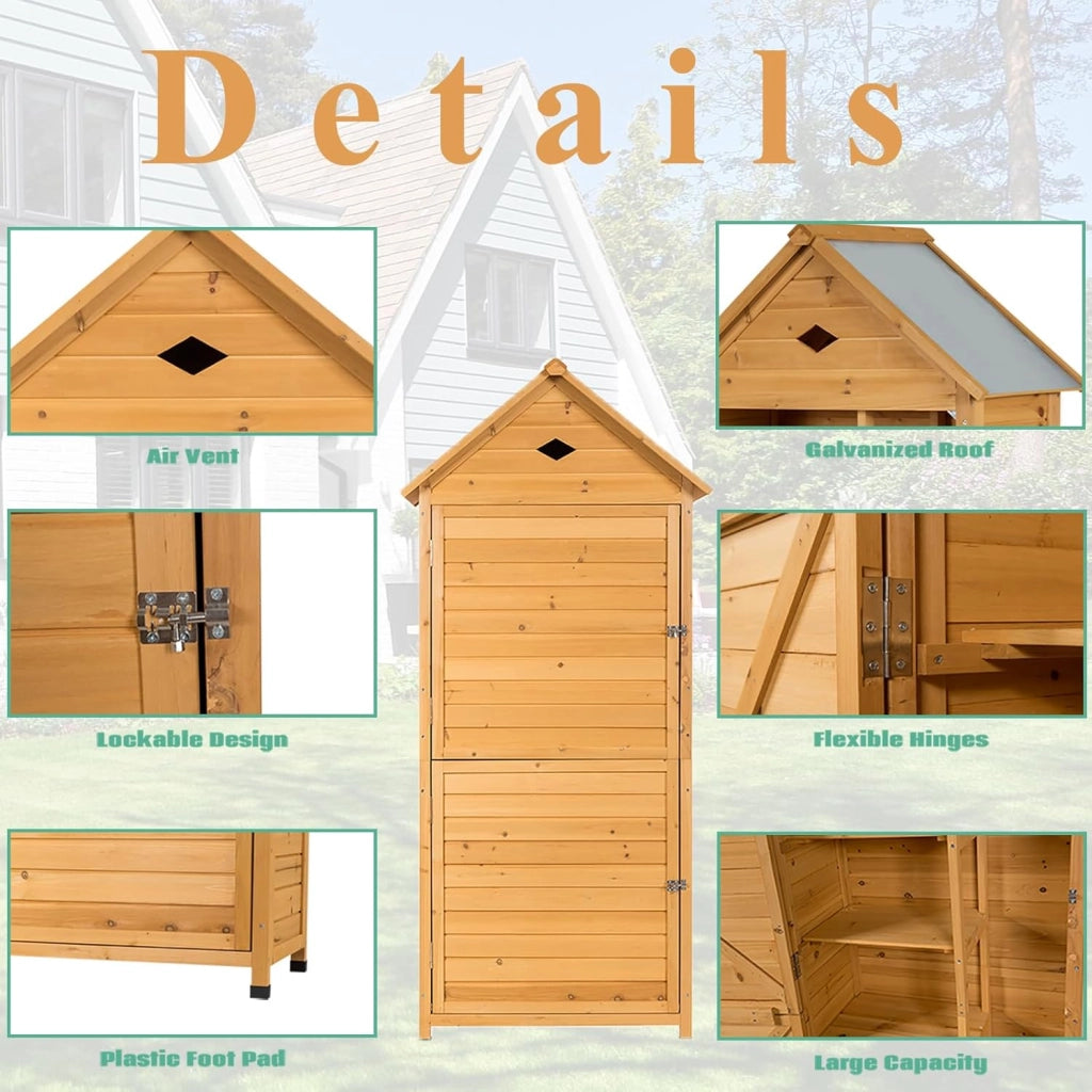 Casetta da Giardino in Legno, Capanno Attrezzi per Esterno, Resistente alle Intemperie con Ante Bloccabili e Tetto Galvanizzato Impermeabile, Capanno da Prato, Patio, Cortile, 80x35x176,5cm
