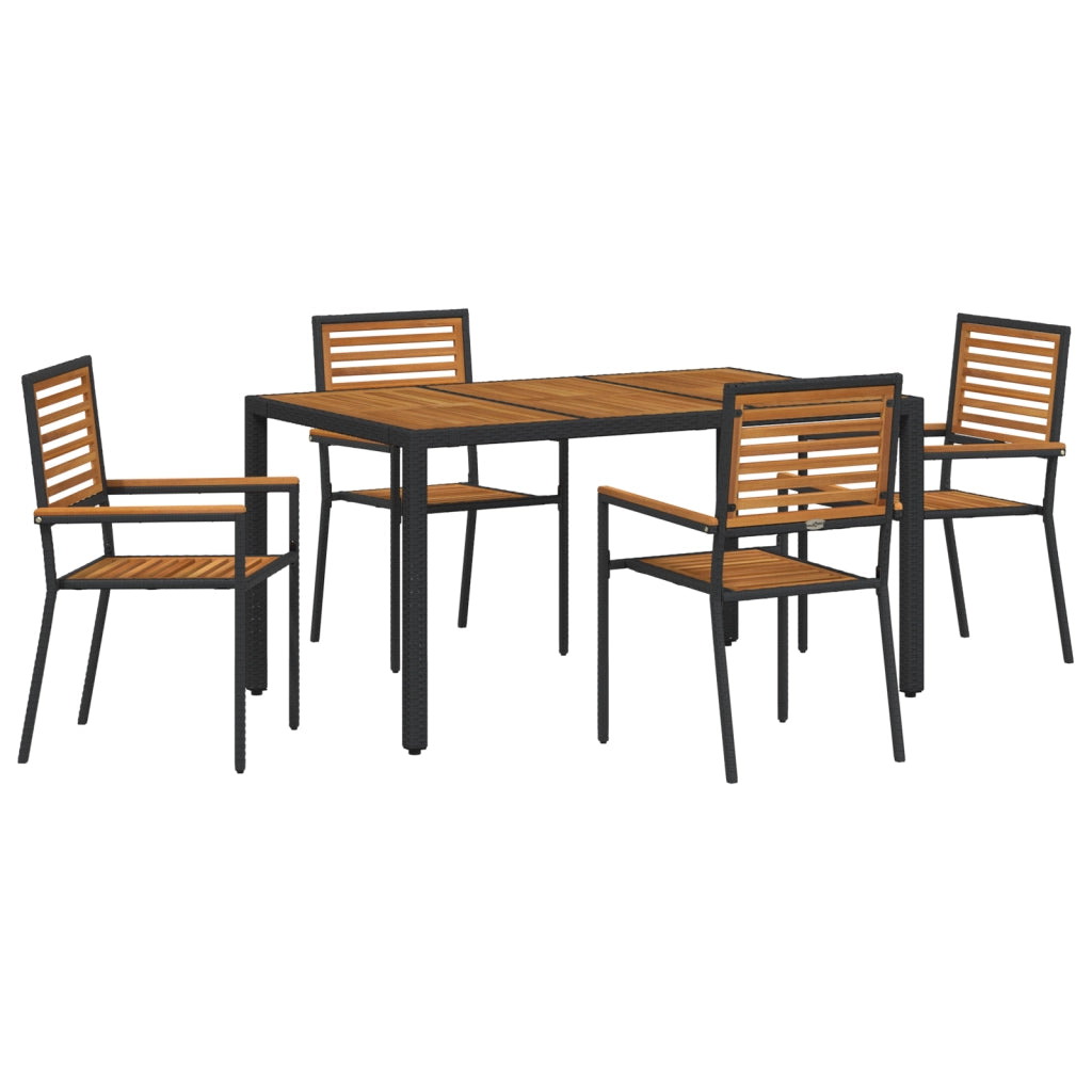 Set da Pranzo per Giardino  5 Pezzi Nero Polyrattan Acacia