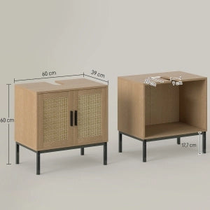 Mobiletto sottolavabo con ante in effetto rattan, struttura in legno, 60 x 39 x 60 cm, colore rovere