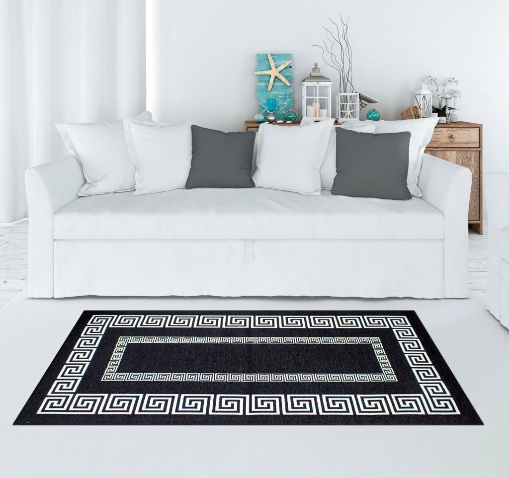 Tappeto Arredo Moderno Morbido in Ciniglia Ingresso Antiscivolo Prodotto Italiano  Soggiorno Camera Salotto Disegni Piazzati Cotone Varie Misure Grande Atena/Nerobianco - 65x115 cm