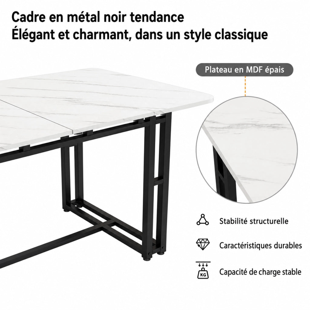 Tavolo da pranzo moderno con gambe in metallo MDF bianco e nero