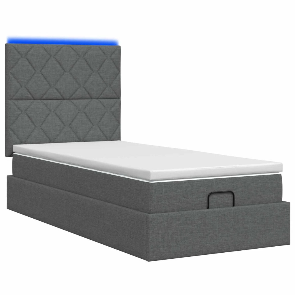 Letto Ottomano con Materasso e LED Grigio Scuro 90 x 190 cm 3458118
