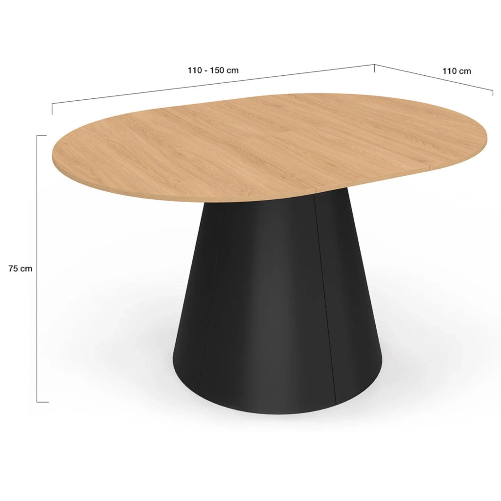 IDMarket - Tavolo da pranzo rotondo allungabile ANGELE, 4-8 posti a sedere, legno effetto faggio e gamba nera, 110-150 cm