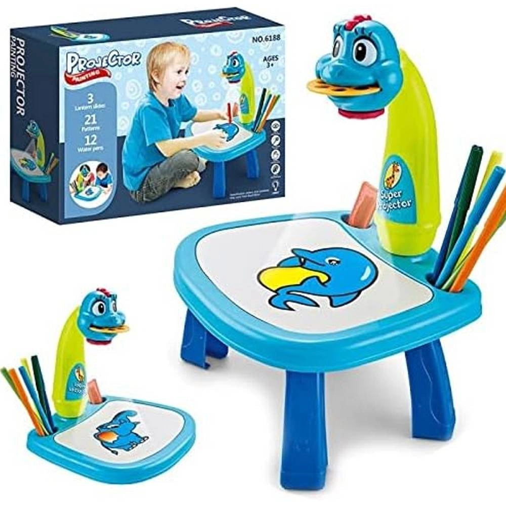 Trade Shop - Tavolo Da Disegno Per Bambini Con Proiettore Led Lavagna Educativa Giocattolo -