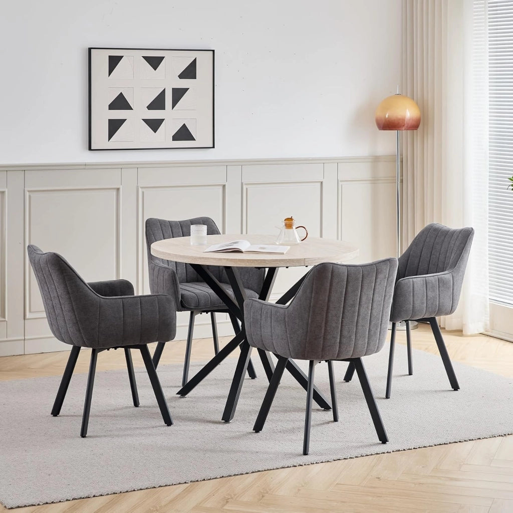 GrandCA HOME Set di 6 Sedie da Pranzo Girevoli, Sedie Imbottite Girevoli a 360°, Poltrone in Lino, Gambe in Metallo, Sedie da Cucina, Adatte per Sale da Pranzo, Cucine e Soggiorni, Grigio Scuro