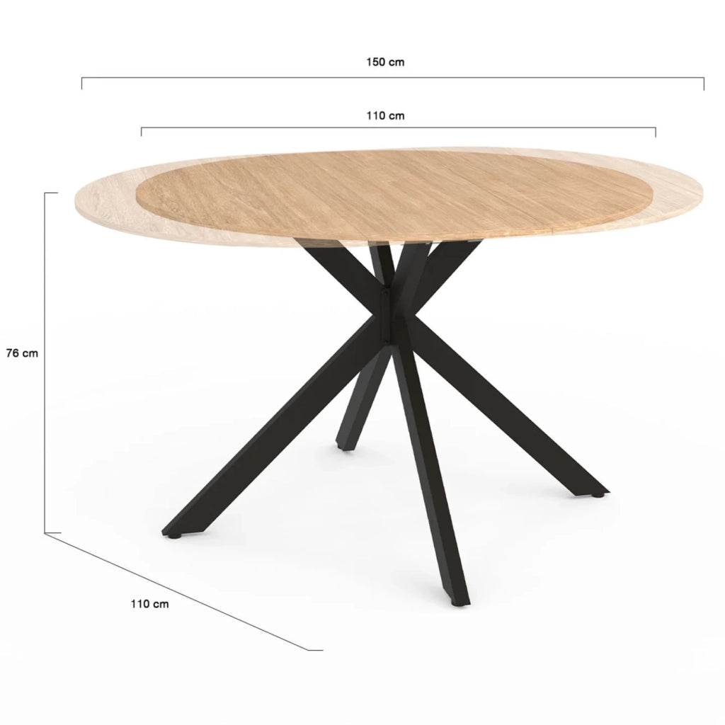 IDMarket - Tavolo da pranzo allungabile ALIX, rotondo, 4-8 persone, nero e gambe a zampa di spagnola in legno 110-150 cm