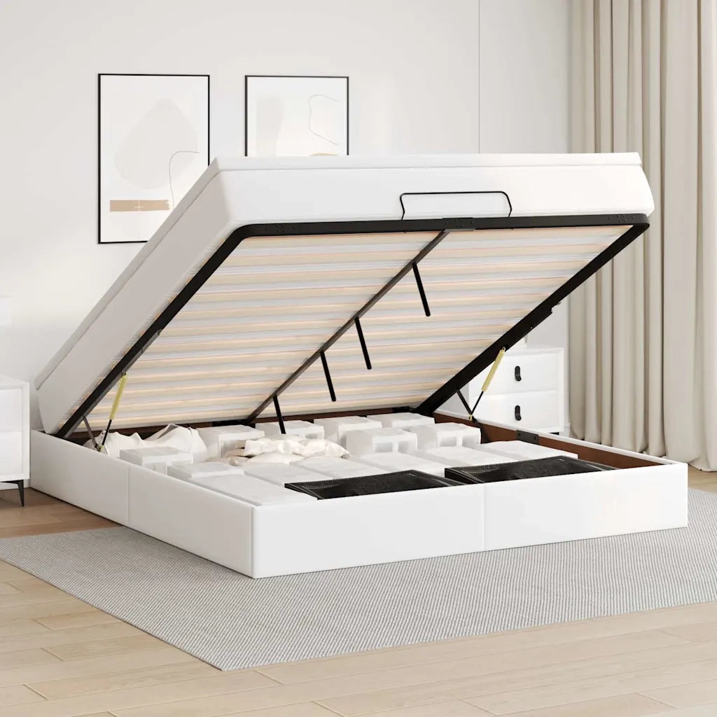 Struttura Letto Pouf con Materasso Bianco 180x200 cm Similpelle 3311052