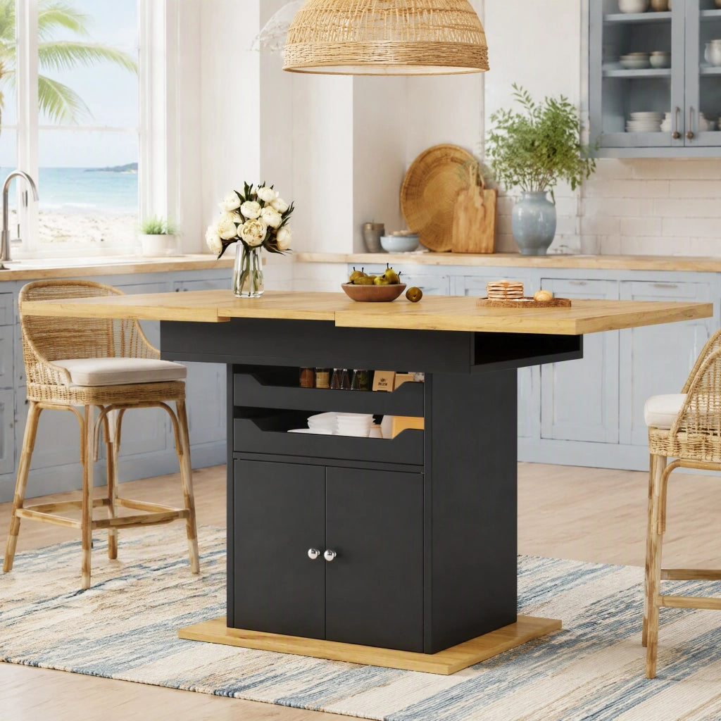 Tavolo da pranzo allungabile 110-140x80 cm con contenitore, nero