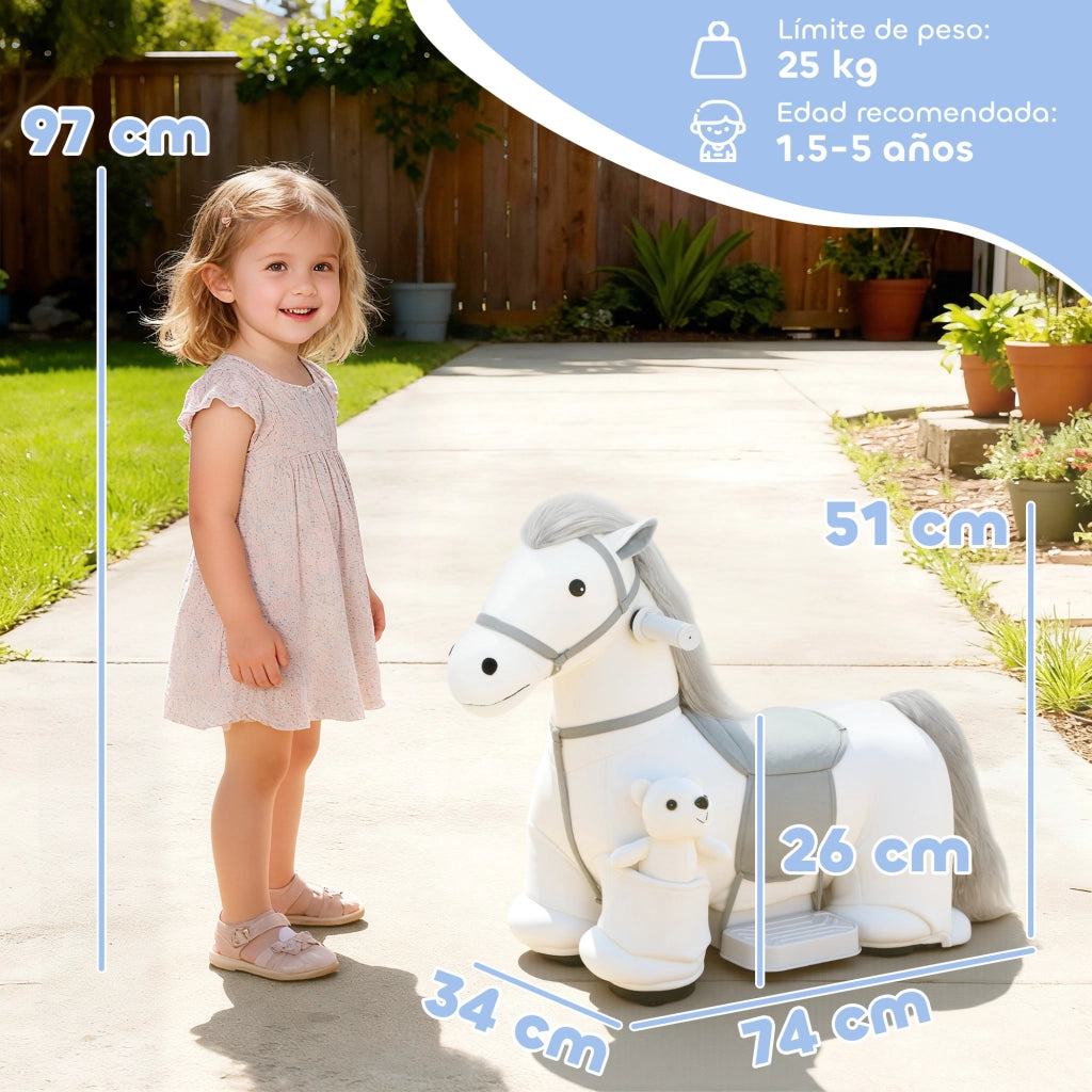 Cavallo a Dondolo Elettrico con Musica e Batteria 6V ¨C Zephmum ¨C Bianco