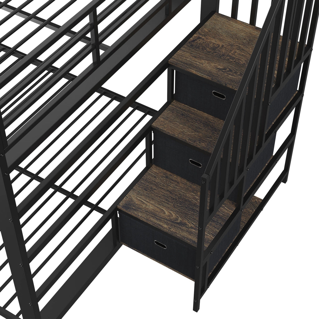 Letto a castello 140 x 200 cm in MDF e metallo con scala reversibile; LED e prese USB; nero