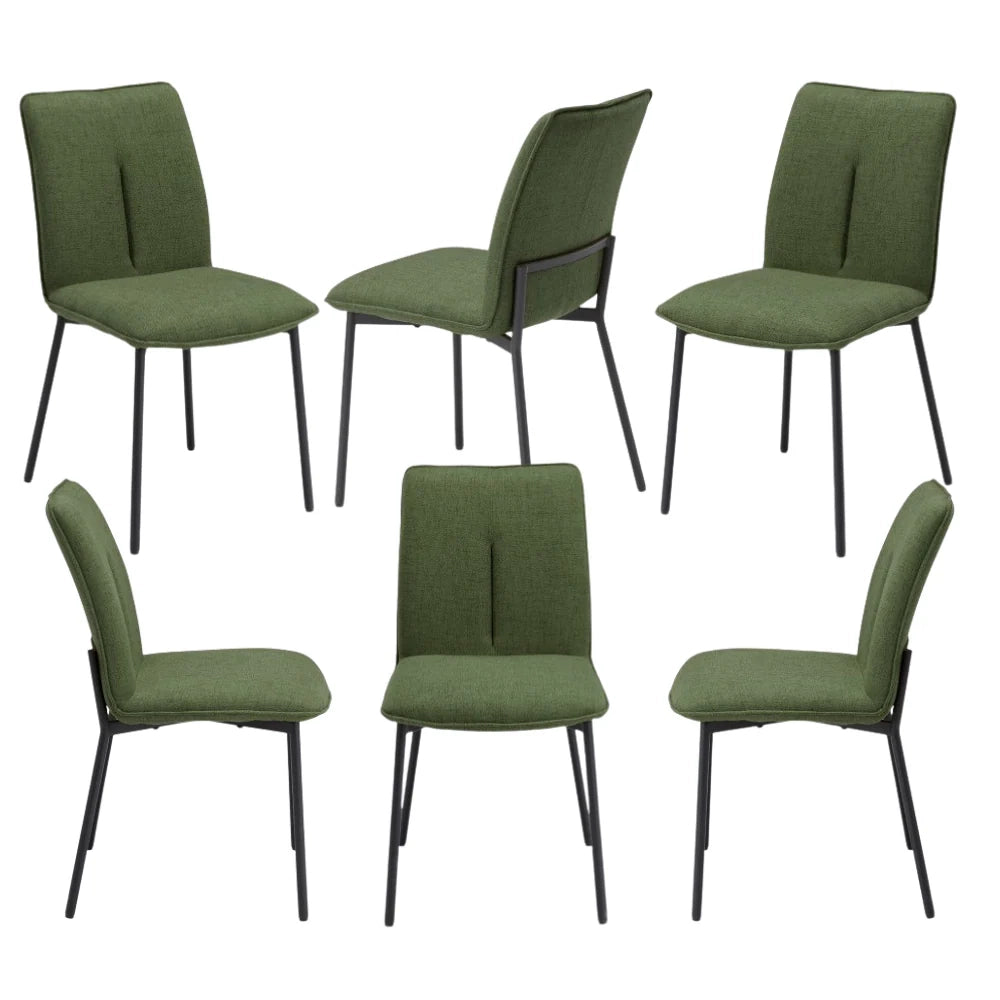 Set 6 sedie imbottita CAMILLA per cucina, sala da pranzo e soggiorno, design moderno, gambe coniche robuste finitura ghisa, schienale e seduta rivestiti con tessuto effetto doppio tono colore Verde Oliva