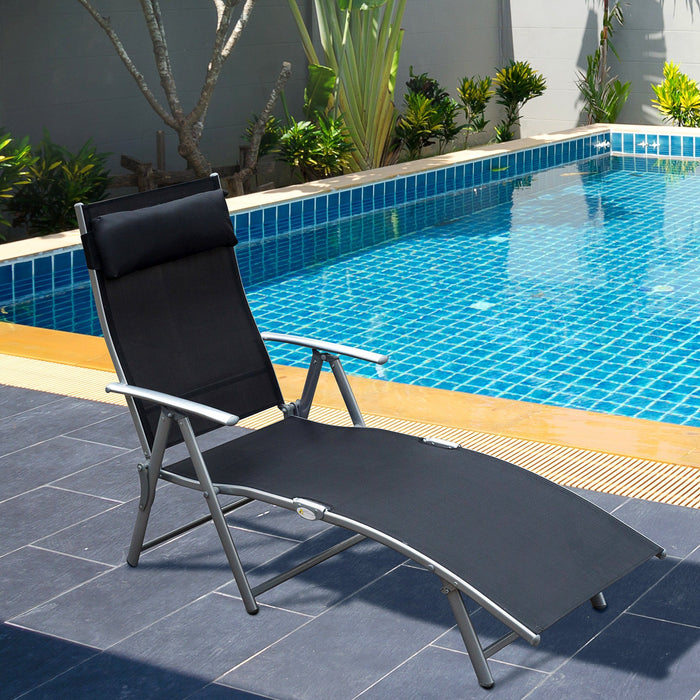 Sdraio Prendisole Relax Reclinabile Pieghevole in Metallo 137x63.5x100.5 cm Nero