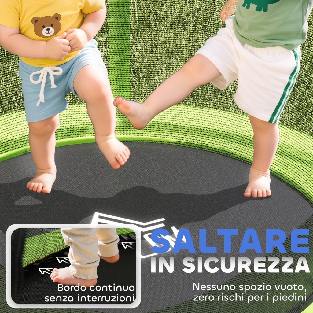 Tappeto Elastico per Bambini con Rete di Protezione ¨C zephmum ¨C Verde e Nero, ?140x190 cm