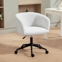 Sedia da ufficio Imbottita con Rivestimento in Velluto, con Ruote e Base in Acciaio, Crema e Nero