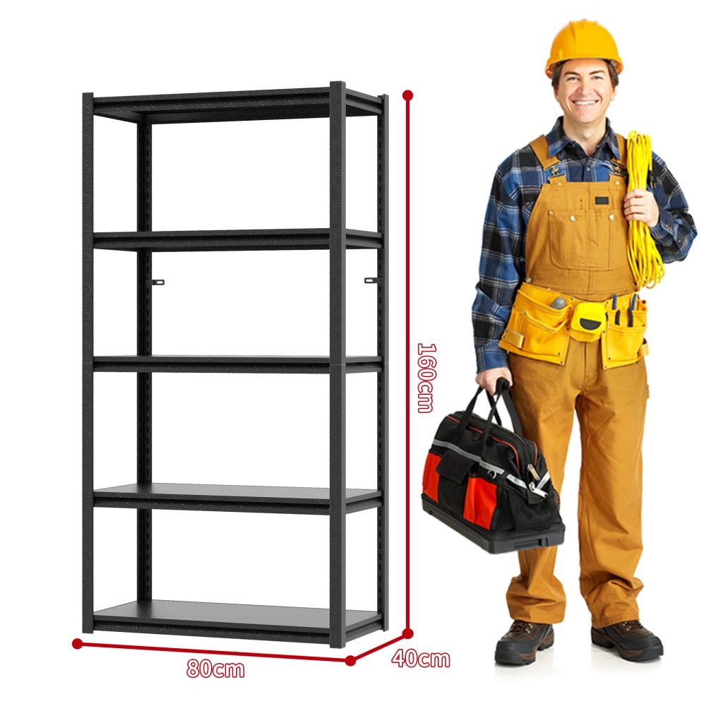 SCAFFALE Metallico 5 Ripiani H160 cm Nero in Acciaio