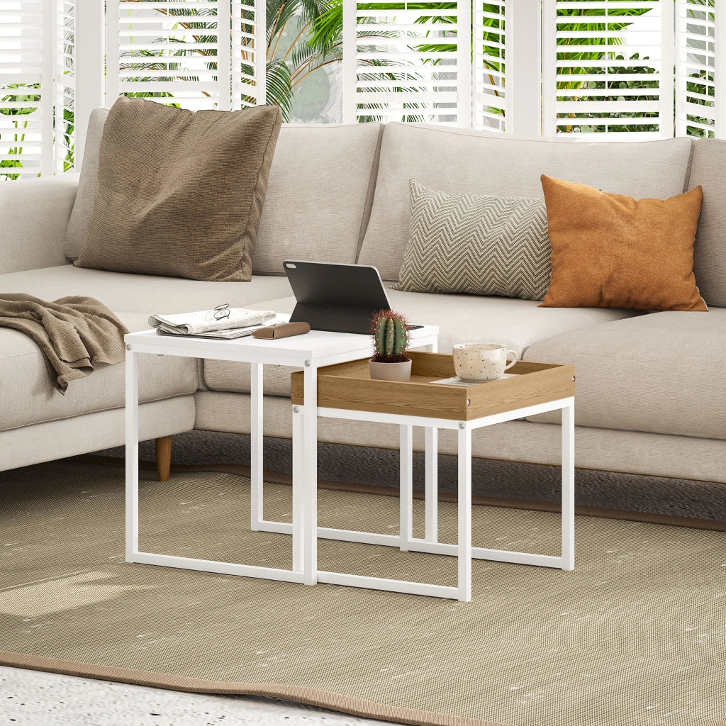 Tavolino nido 2 pezzi ¨C zephmum ¨C bianco e rovere