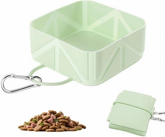 Portatile confezione per cibo e acqua in silicone pieghevole con carabiner - contenitore portatile da viaggio per camminare e campeggiare - si apre in forma di chiave - 350ml - verde menta - 1 pezzo