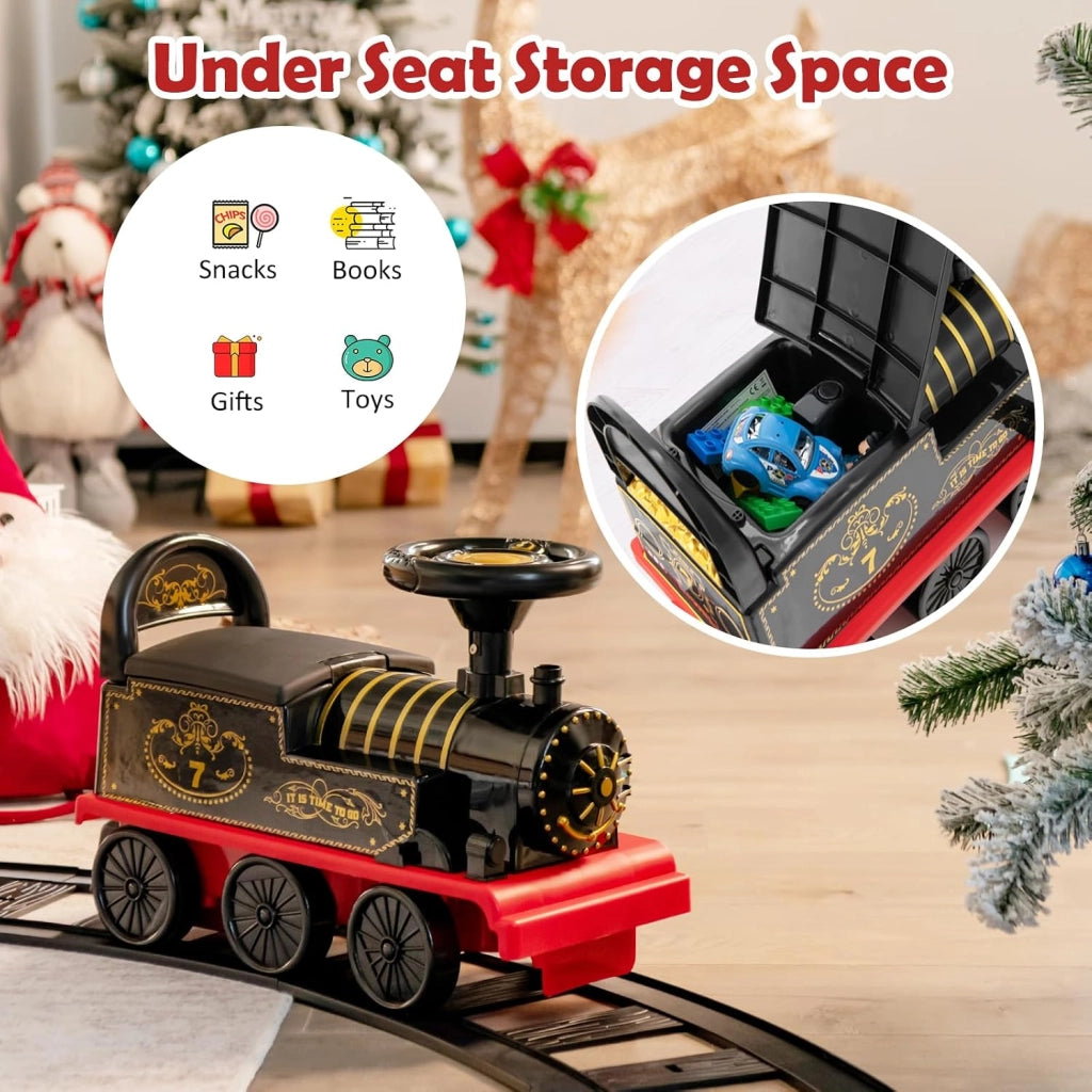 Treno elettrico per bambini, auto per bambini con musica e luci, guida realistica con pista in PP, spazio nascosto, carico 25 kg, per ragazzi e ragazze 3 anni + (nero+rosso)