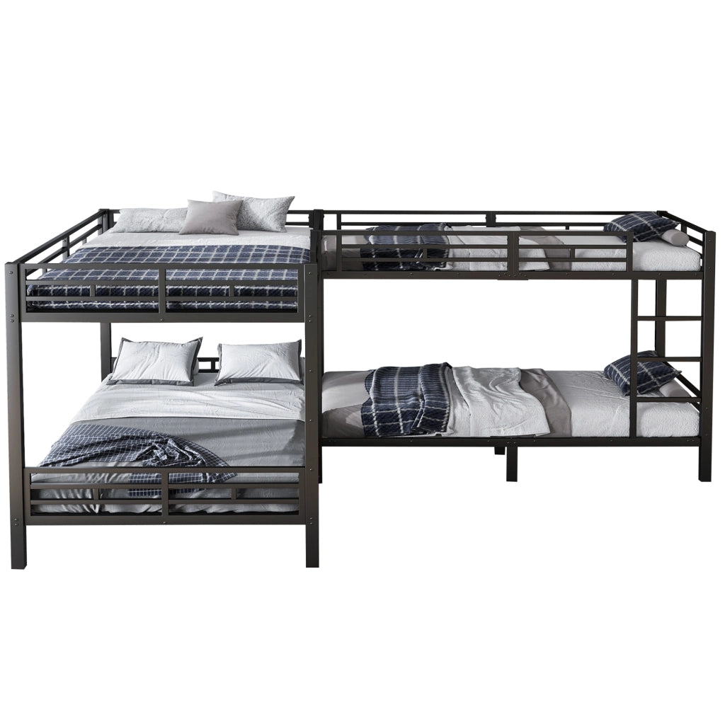 Letto a castello in metallo nero con scala a 3 gradini 90x200 cm e 140x200 cm