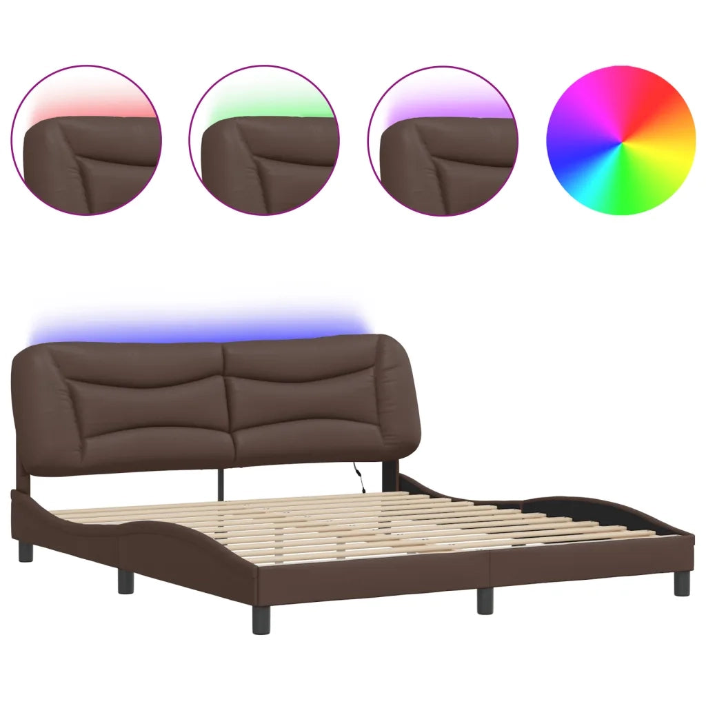 Giroletto con Luci LED Marrone 180x200 cm in Similpelle