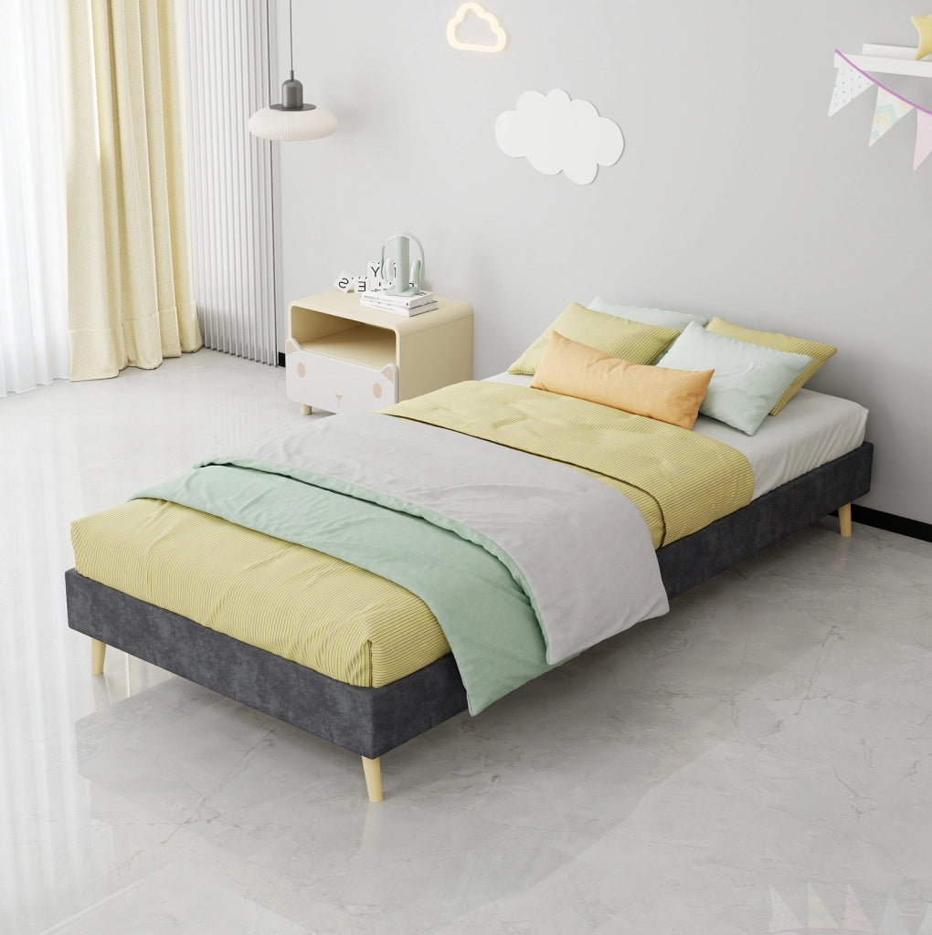 Letto a piattaforma 90 x 200 cm in tessuto e metallo; grigio