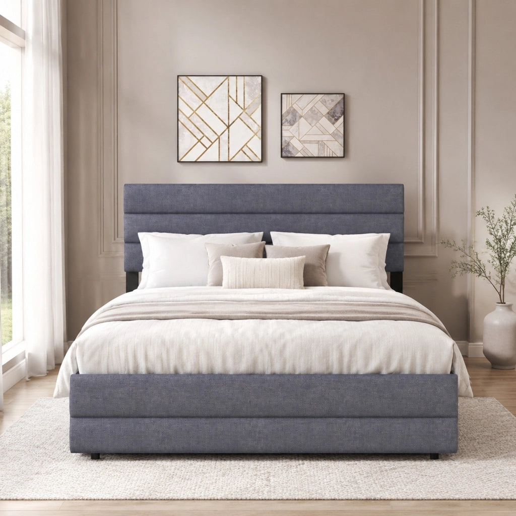 LETTO con letto estraibile e 2 cassetti 140 x 200 cm Grigio Lino