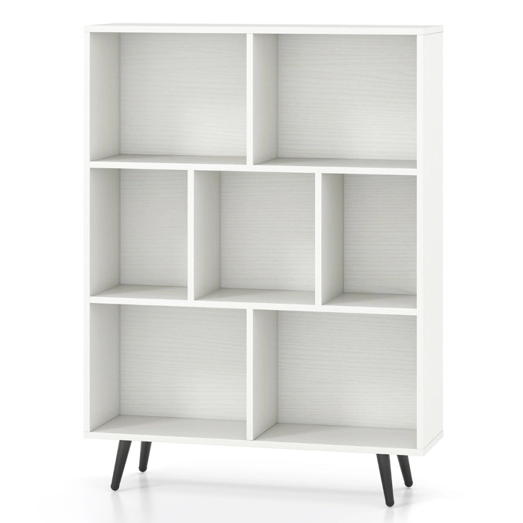 Organizzatore di stoccaggio moderno con 4 gambe di metallo affusolate, Libreria a 7 cubi studio camera da letto Bianco-Librerie