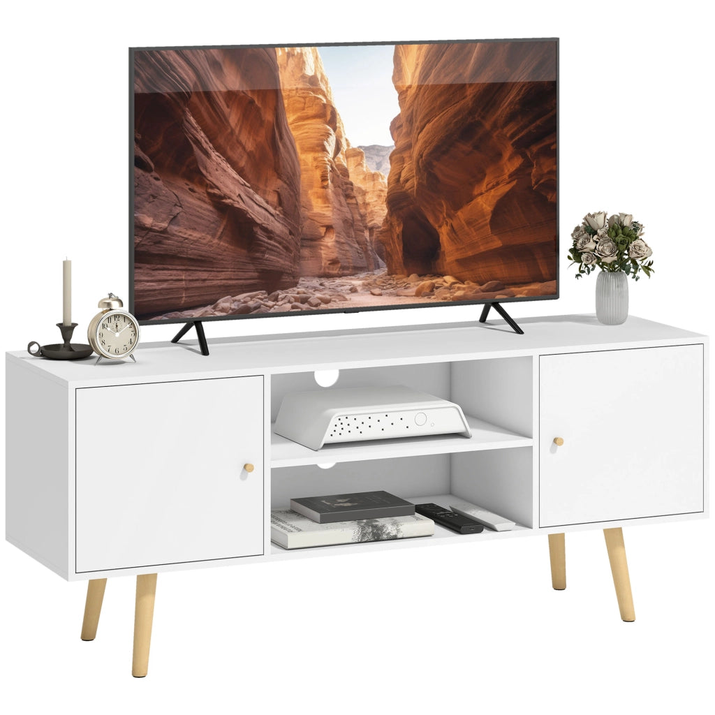 Mobile TV 55" max con 2 Armadietti e 2 Ripiani Aperti, in Legno e Truciolato, 120x34x50 cm, Bianco