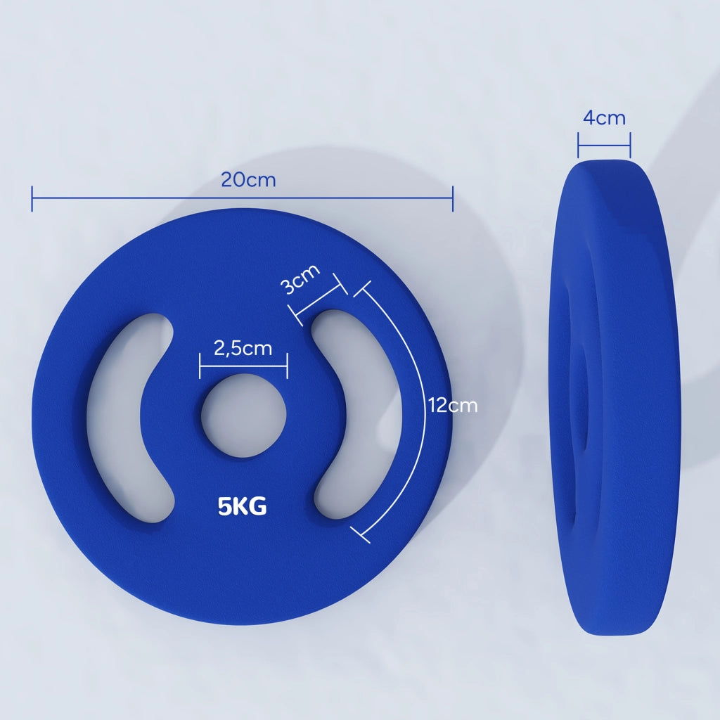 Set di 2 manubri, 2 pesi da 5 kg, set di dischi di peso, dischi di peso per bilancieri da 2,5 cm, foro ? 30 mm, blu