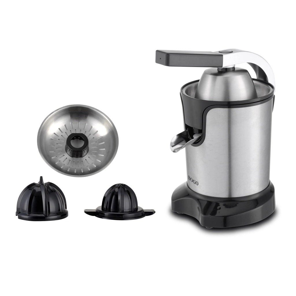 Spremiagrumi elettrico con leva, 2 coni acciaio inox, capacità 0,55L, rotazione 100rpm 600W - SOGO