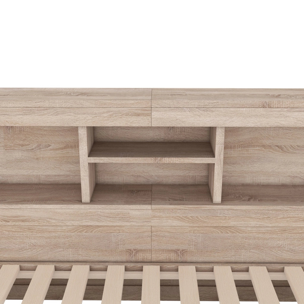 LETTO Estraibile 140x200 cm Naturale in pannello di legno con LED, prese USB