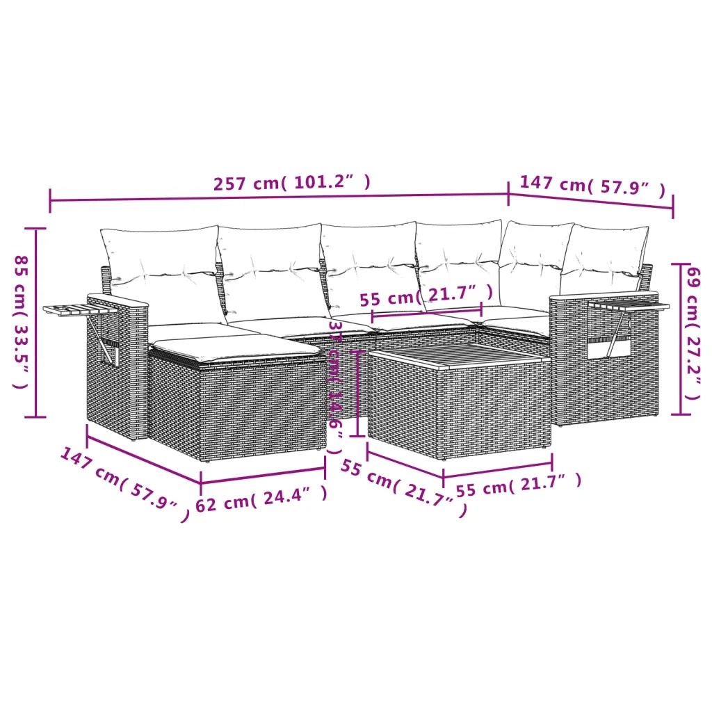 Set Divani da Giardino 7 pz con Cuscini Beige in Polyrattan 3259427