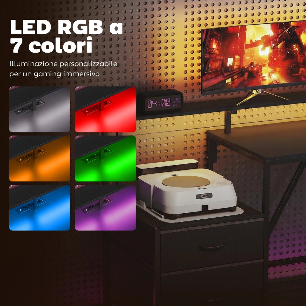 Scrivania Gaming Angolare con Hub Ricarica e LED ¨C Zephmum ¨C Legno e Acciaio Nero 192.5x80x86.5 cm