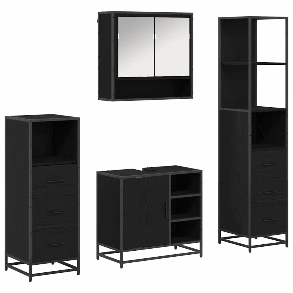 Set di mobili per il bagno 4 pcs Rovere Nero Legno multistrato 3402544