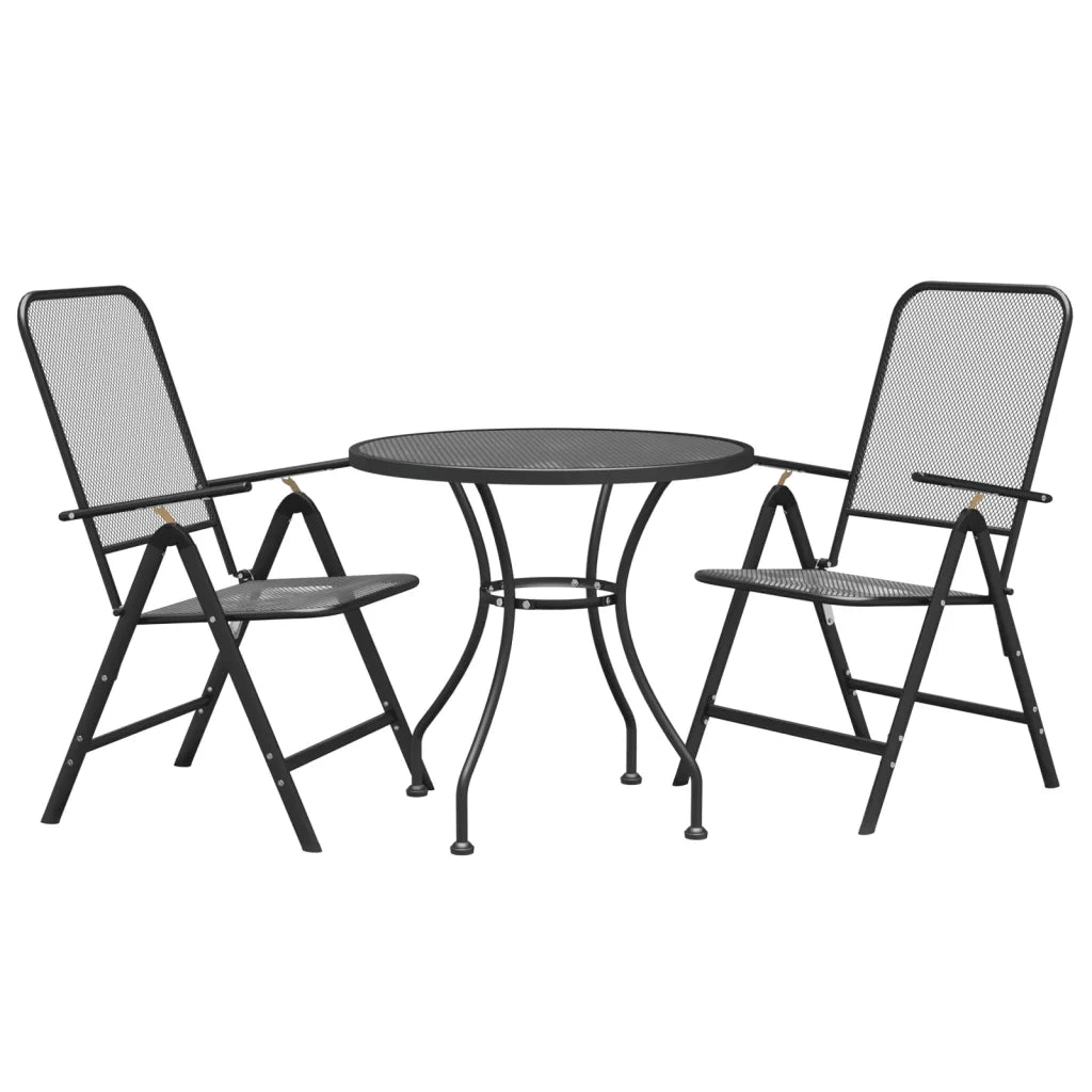 Set da Pranzo per Giardino 3pz | Set Salotto da Giardino Rete Metallica Espansa Antracite