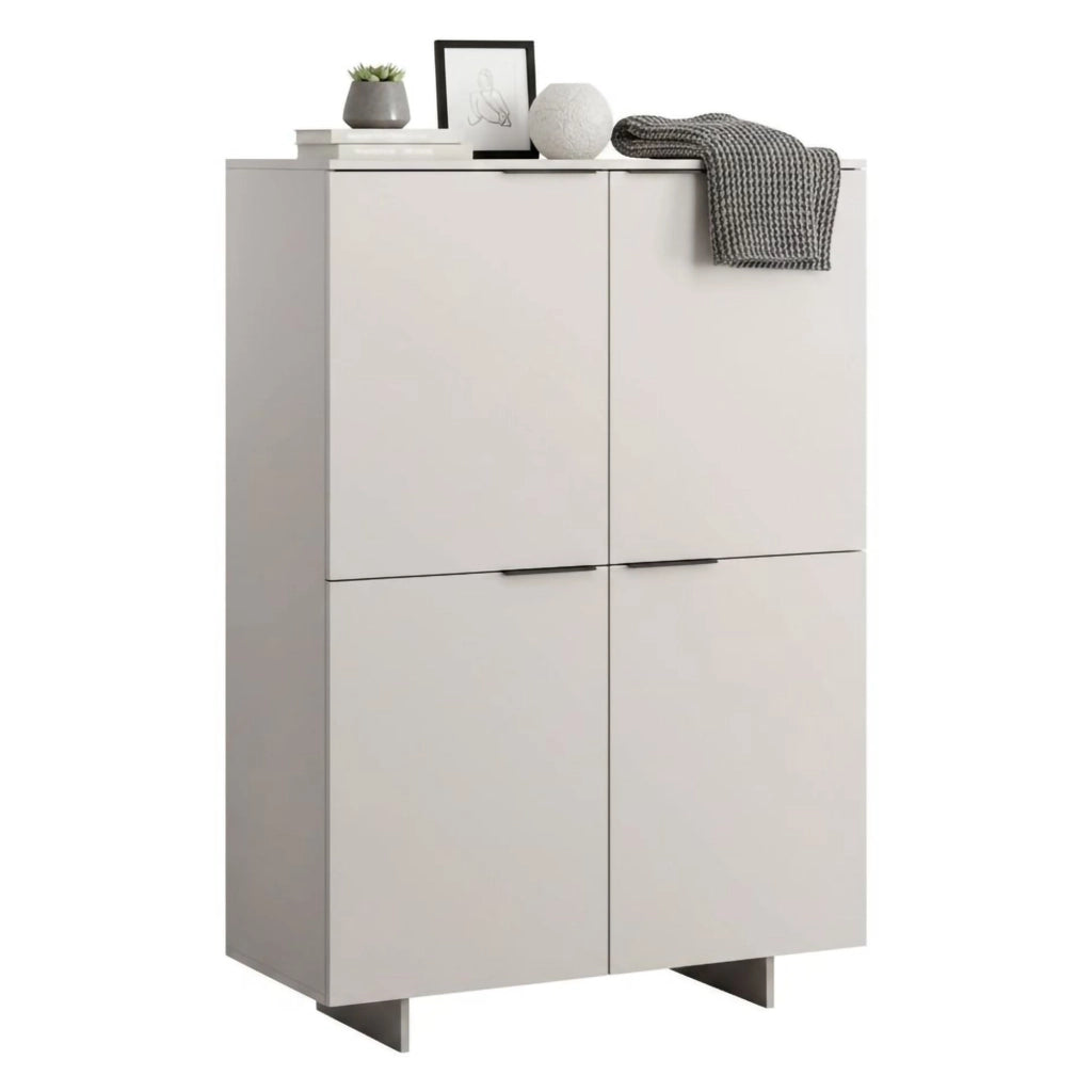 Credenza Colonno, Madia da salotto con quattro ante battenti, Rialzato da terra, 100x42 h145 cm, Beige