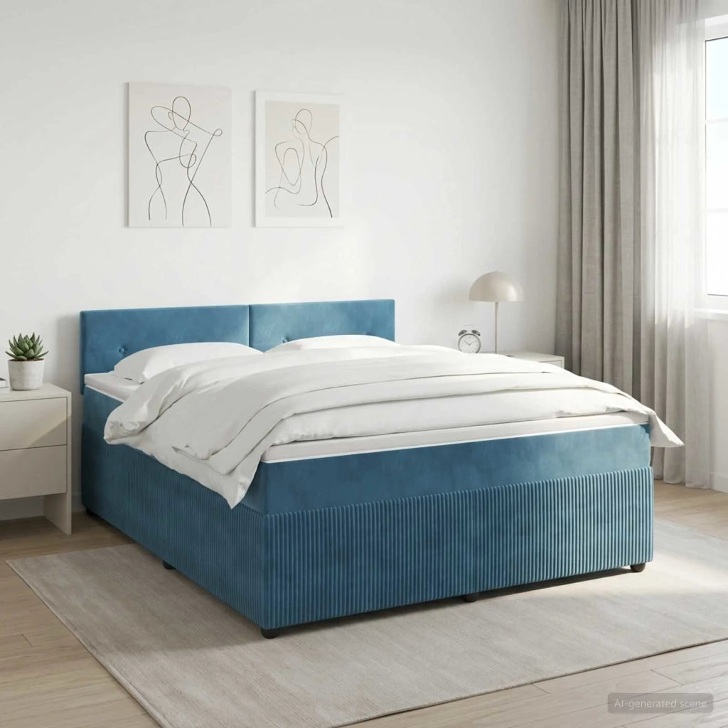 Letto box spring con materasso Blu Scuro 140 x 200 cm Velluto 3451695